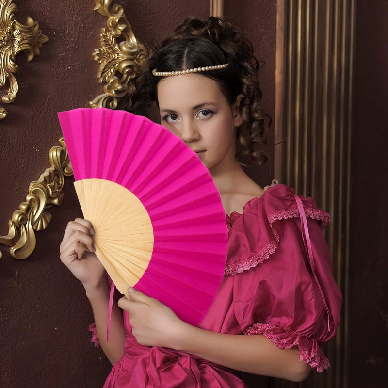 Chuangdi 2 Pieces Folding Hand Fans for Line Dancing Manual Clapping Wooden Wedding Fans Handheld for Women with Drawstring Organza Bags Back to School Gift Party Supply(Rose Red,2 Pcs) - Image 4